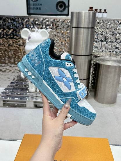 LV Women Blue White Leather Sneakers
