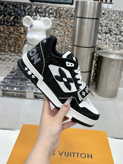 LV Women Black White Leather Sneakers