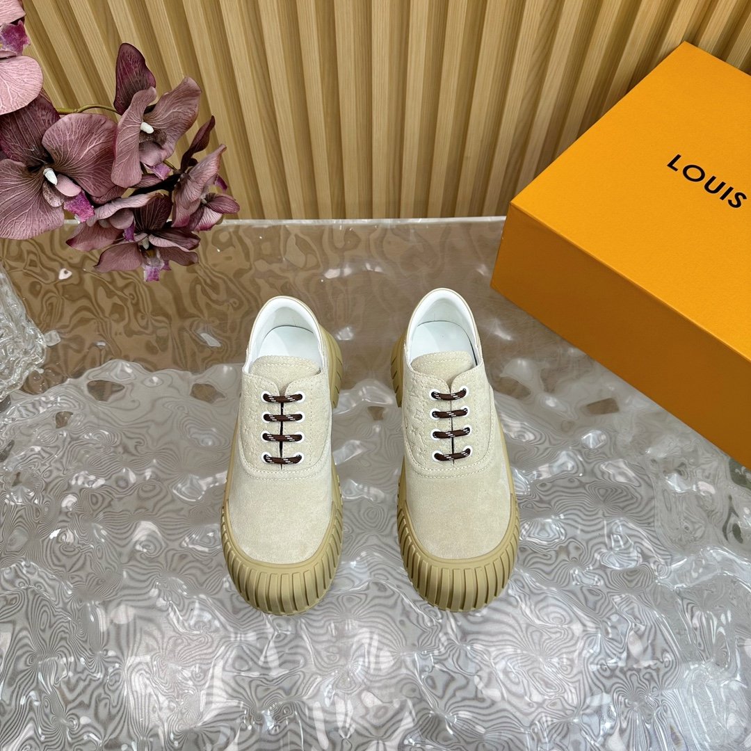 LV Women Beige Suede Casual Sneakers