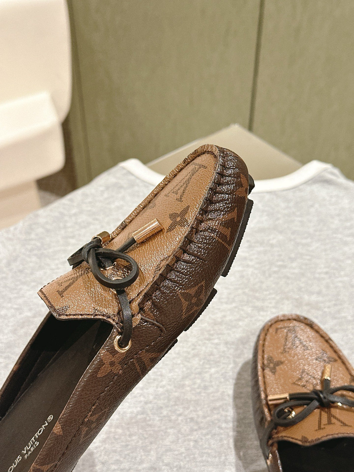 LV Women Brown Leather Moccasin Loafers