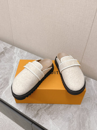 LV Women Beige Wool Mules