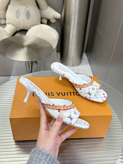 LV Women White Multicolor Leather Heels