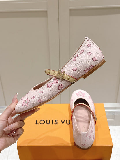 LV Women Pink Patterned Leather Mary Janes