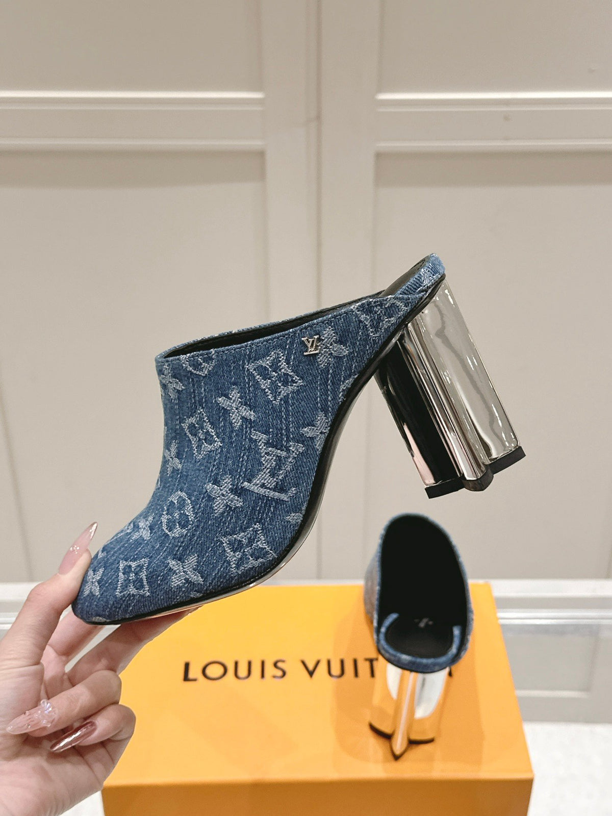 LV Women Blue Denim Mules