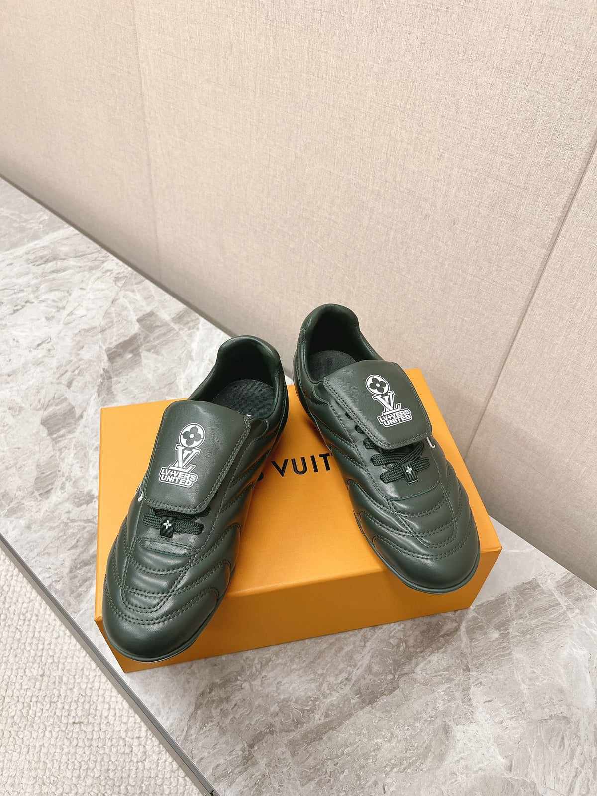 LV Women Dark Green Leather Sneakers