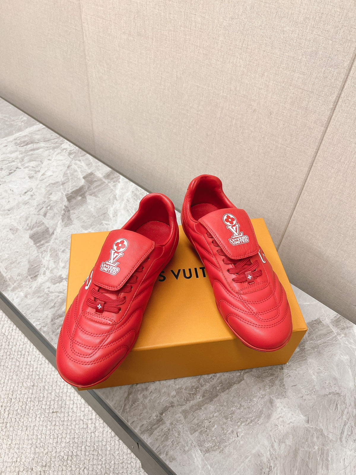 LV Women Red Leather Sneakers