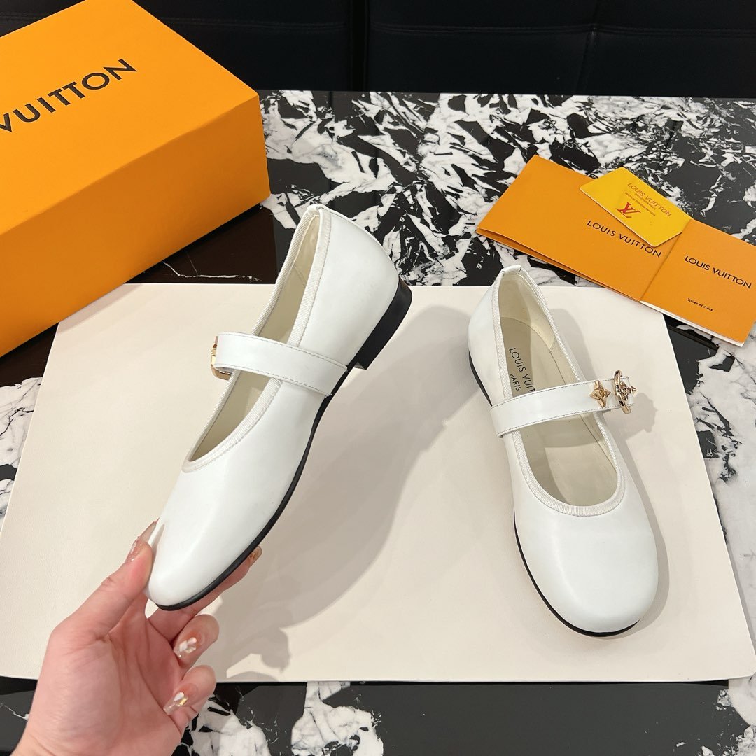 LV Women White Leather Mary Jane Loafers