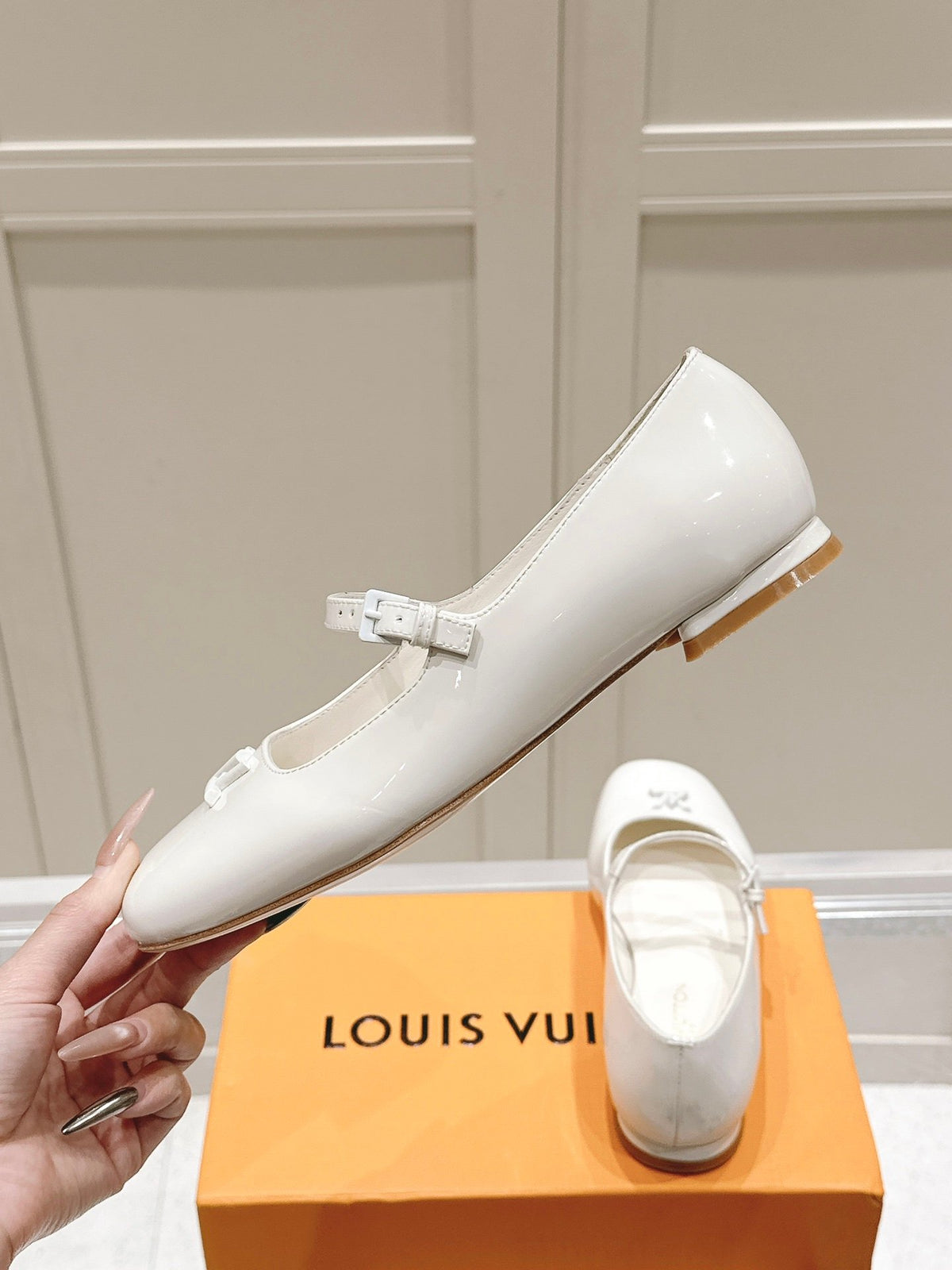 LV Women White Patent Leather Mary Jane Heels