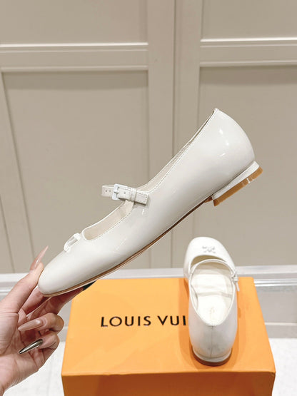 LV Women White Patent Leather Mary Jane Heels