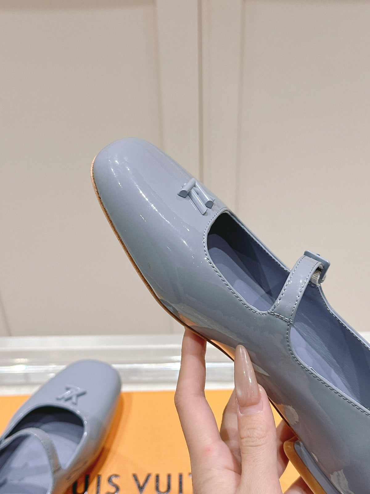 LV Women Light Blue Patent Leather Mary Jane Loafers