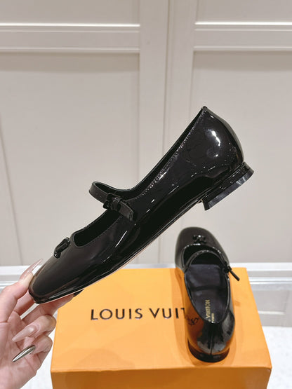 LV Women Black Patent Leather Mary Jane Loafers