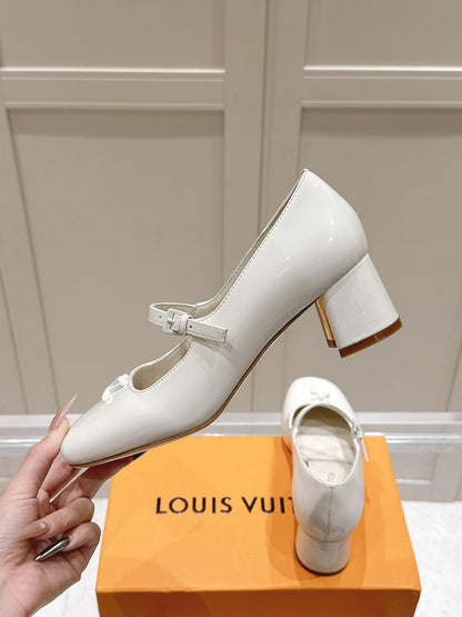 LV Women White Patent Leather Heels
