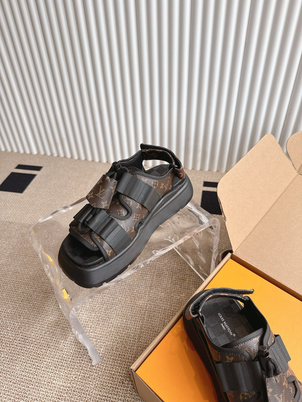 LV Women Brown Leather Patterned Sandals