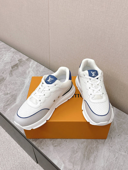 LV Women White Leather Sneakers With Blue Accents