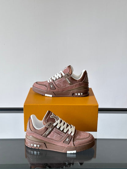 LV Men Brown Suede Leather Sneakers