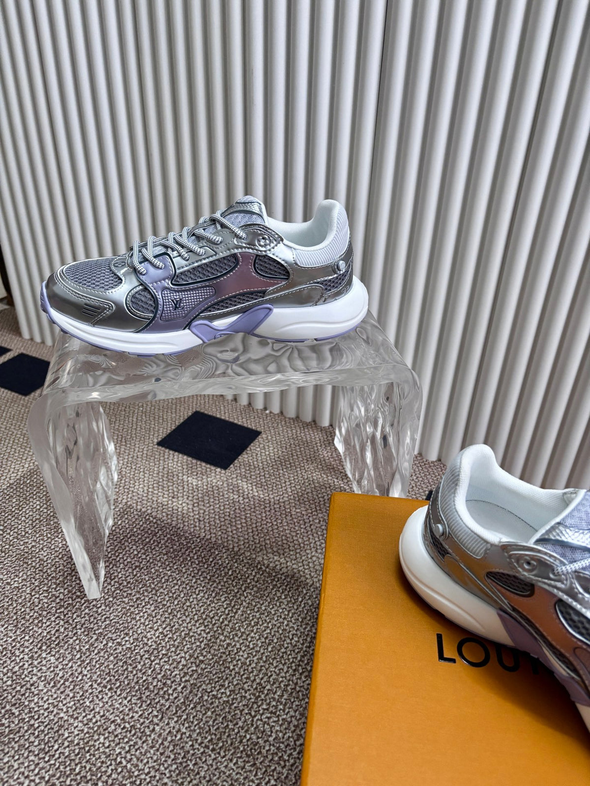 LV Women Silver Mesh And Leather Sneakers