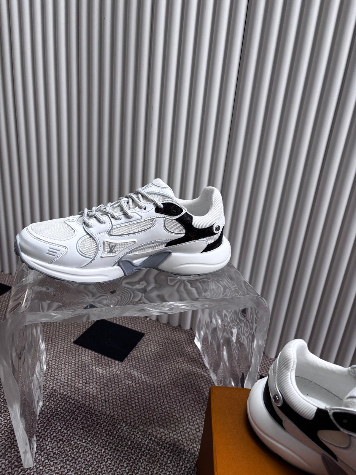 LV Women White Mesh Leather Sneakers