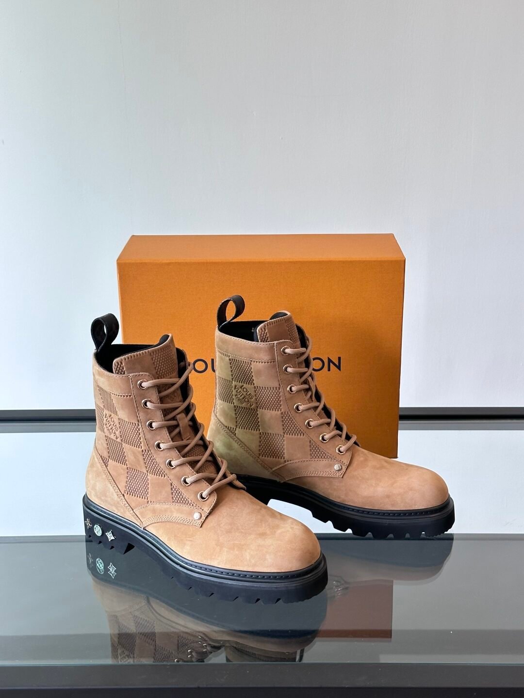 LV Men Beige Nubuck Leather Boots