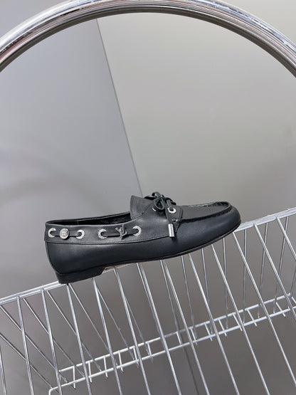 LV Women Black Leather Loafers