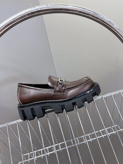 LV Women Brown Leather Chunky Loafers
