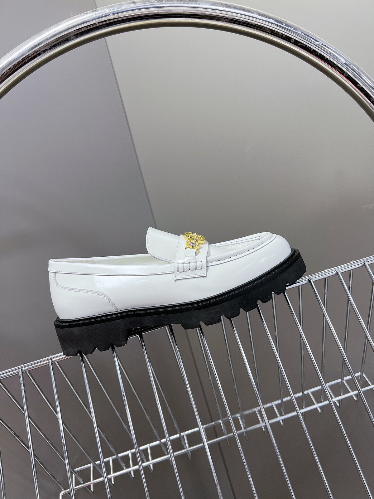 LV Women White Leather Loafers