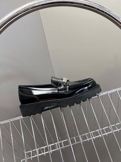 LV Women Black Leather Loafers