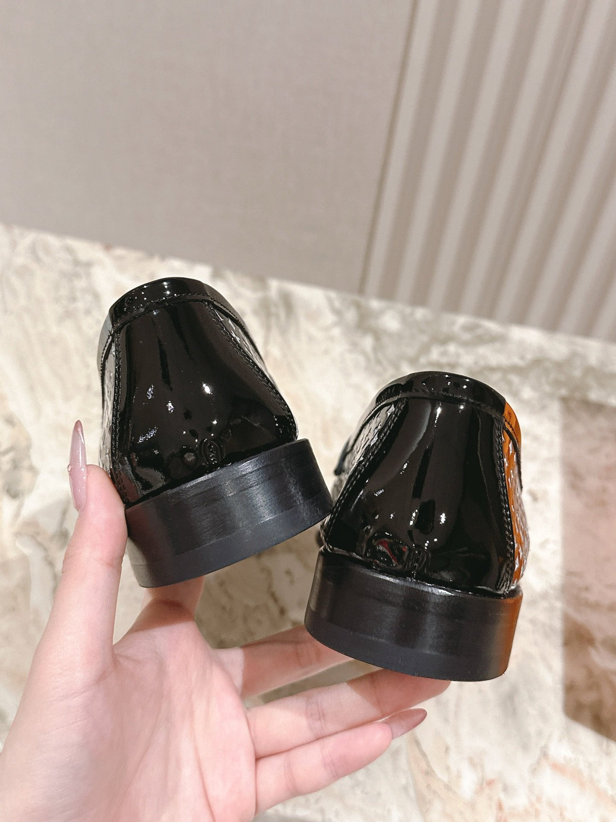 LV Women Black Patent Leather Loafers