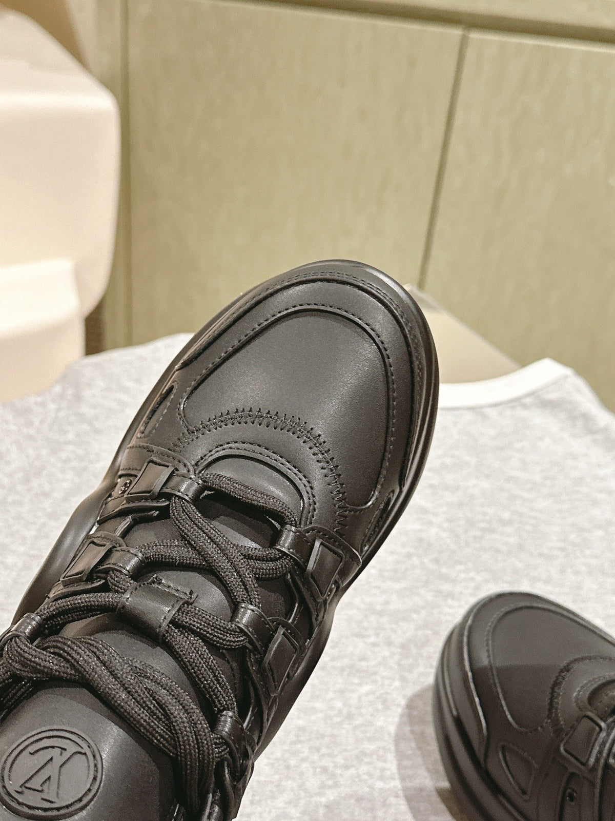 LV Women Black Leather Sporty Chunky Sneakers