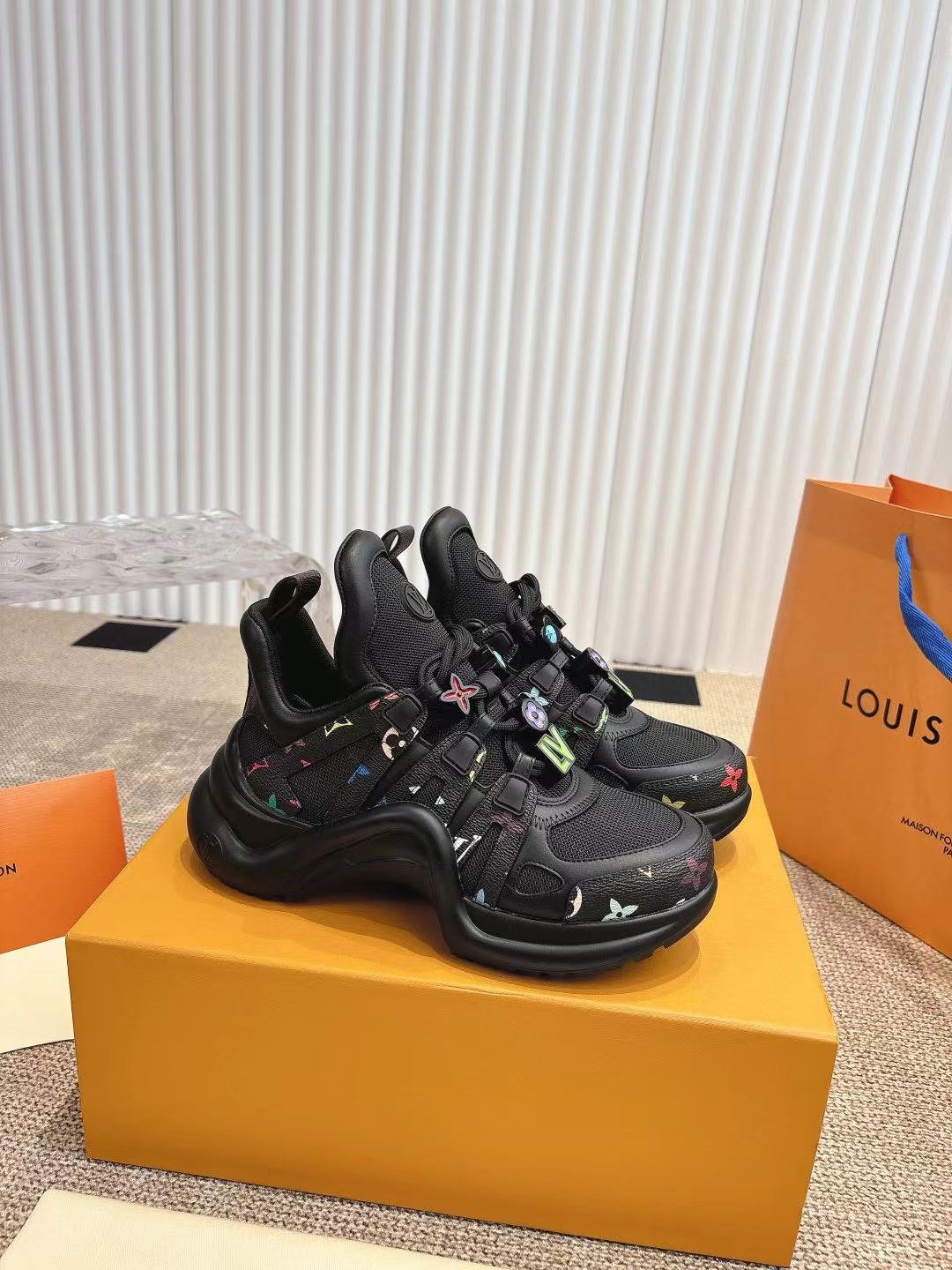 LV Women Black Mesh Multicolor Logo Sneakers