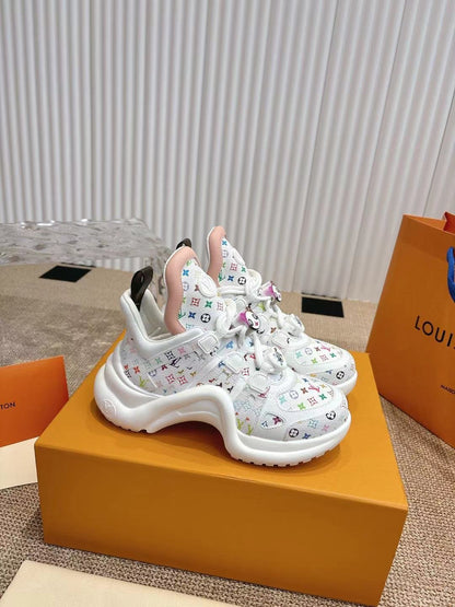 LV Women White Leather Multicolor Logo Sneakers