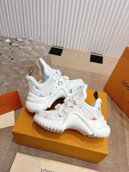 LV Women White Mesh Multicolor Logo Sneakers