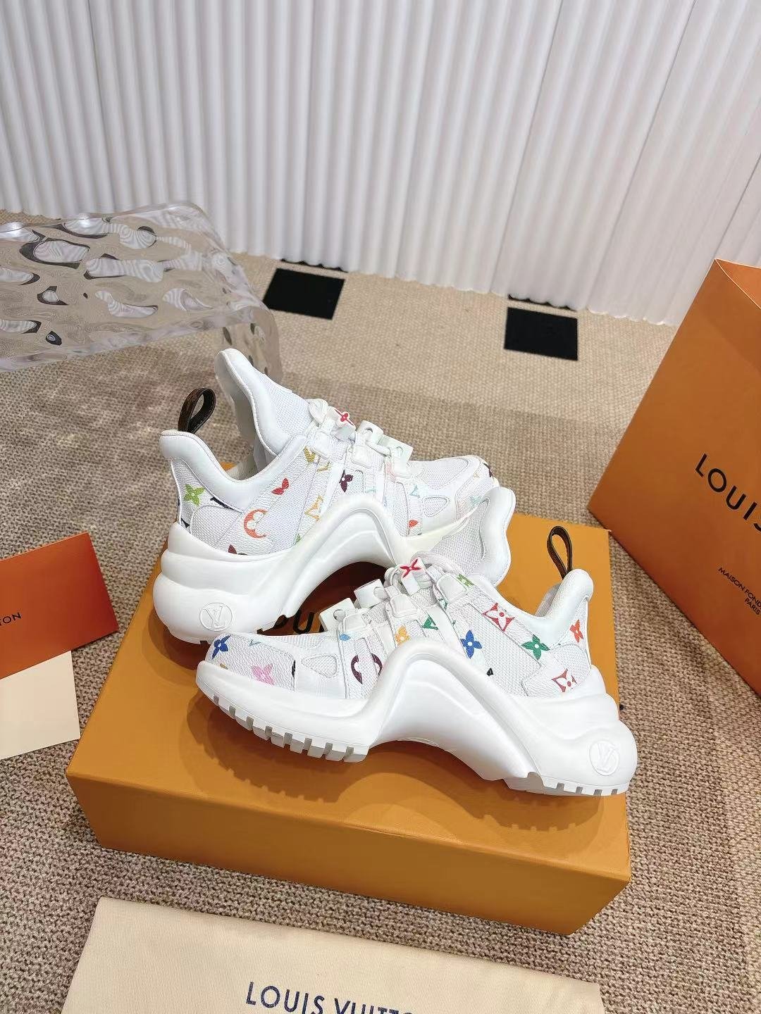 LV Women White Mesh Embellished Sneakers