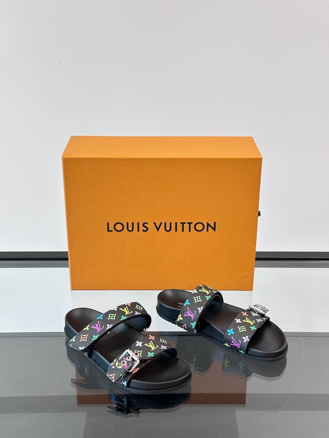 LV Men Black Multicolor Canvas Straps Sandals