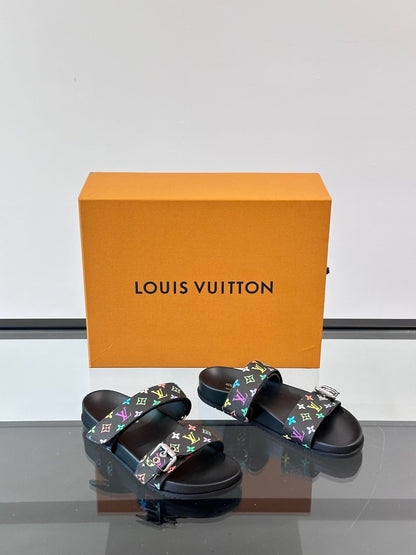 LV Men Black Multicolor Canvas Straps Sandals