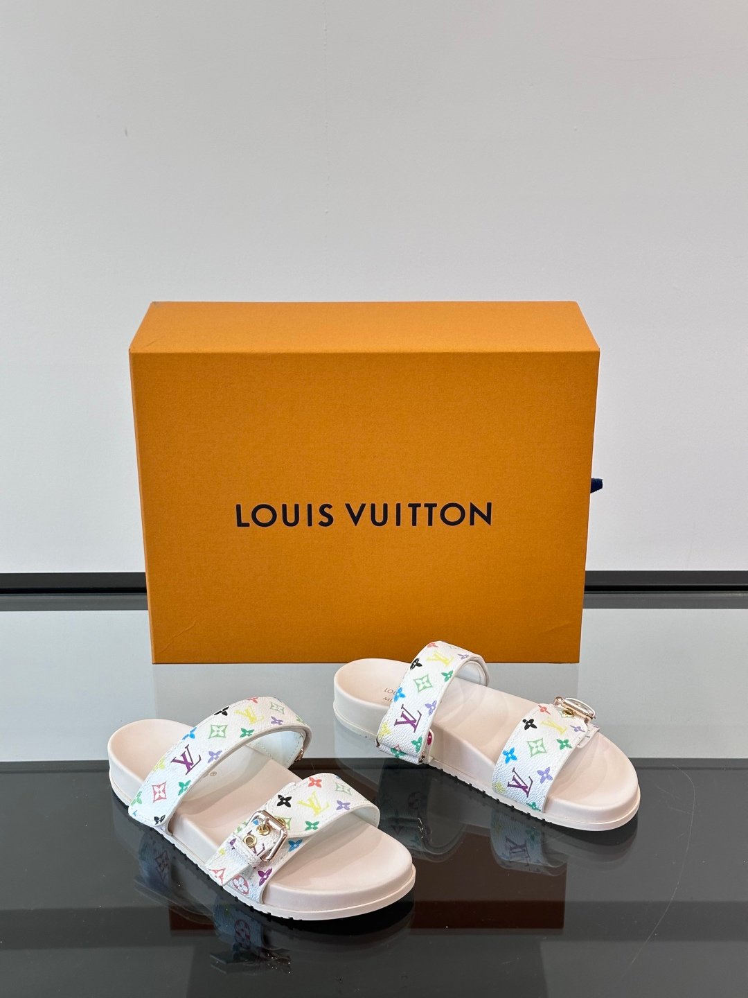 LV Men White Patterned Leather Sandals