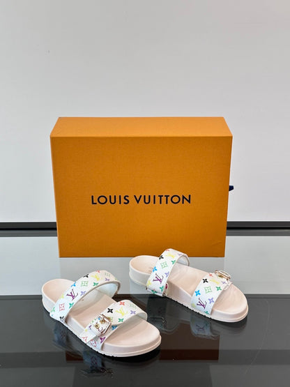 LV Men White Patterned Leather Sandals