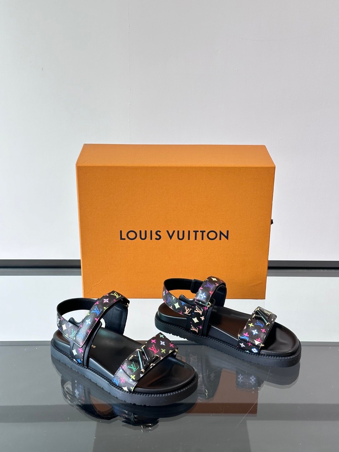 LV Men Black Multicolor Leather Sandals