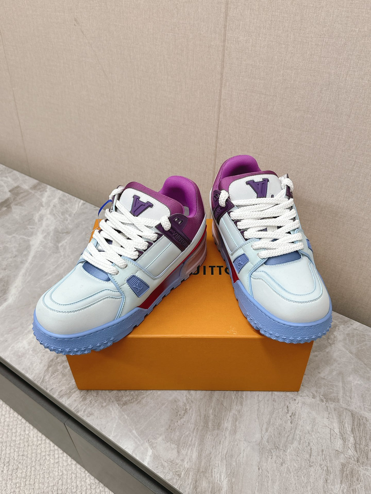 LV Women Blue White Leather Sneakers