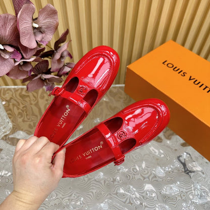 LV Women Red Patent Leather Loafers