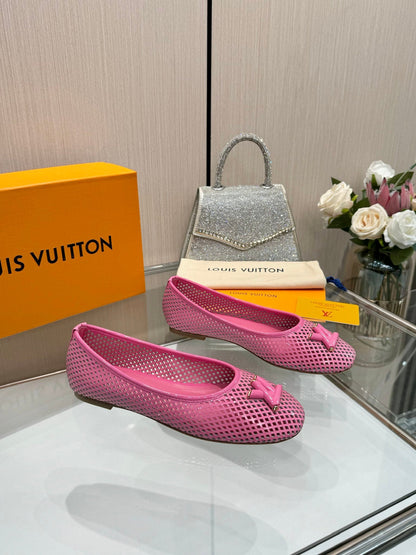 LV Women Pink Mesh Leather Ballet Flats