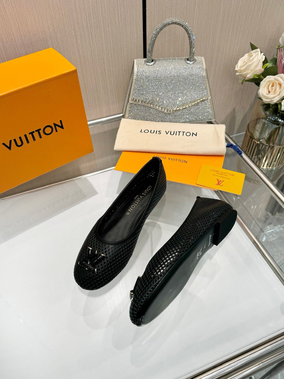 LV Women Black Mesh Ballet Flats