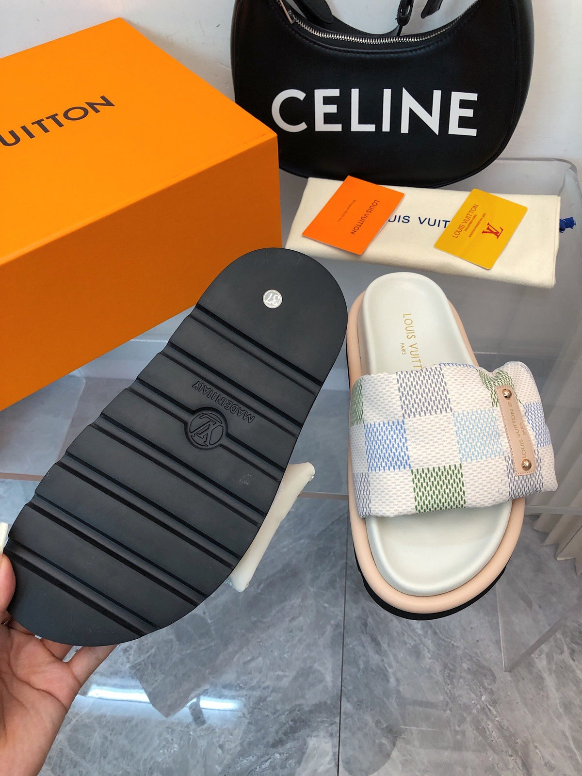 LV Women Multi Color Patterned Fabric Slippers