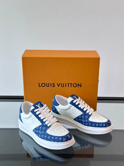 LV Men White And Blue Leather Sneakers