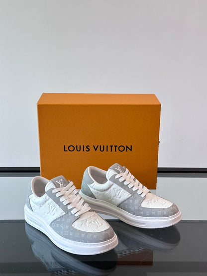 LV Men White Gray Leather Sneakers