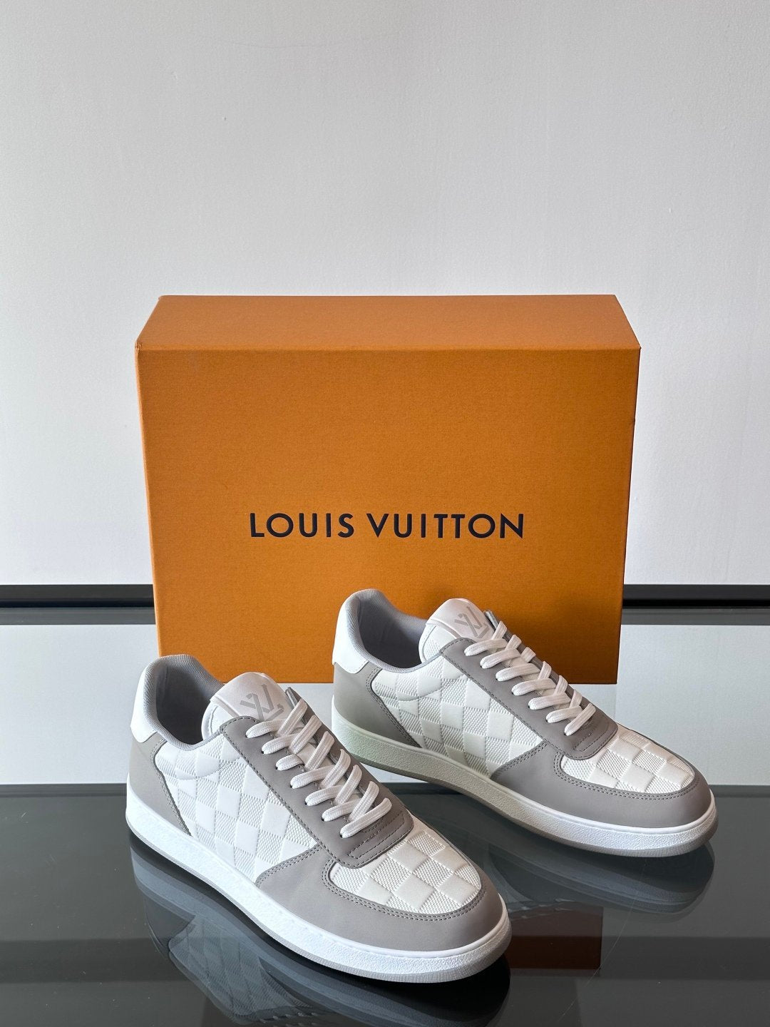 LV Men White And Gray Leather Sneakers