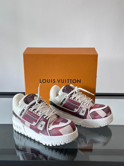 LV Men Burgundy Canvas White Leather Sneakers