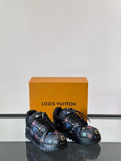 LV Men Black Leather Multicolor Logo Sneakers