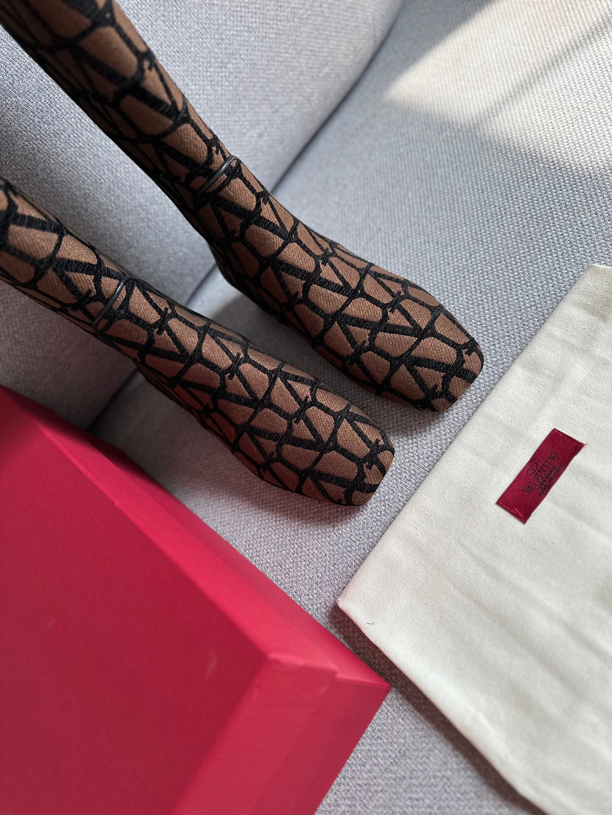 Valentino Women Brown Patterned Fabric Boots