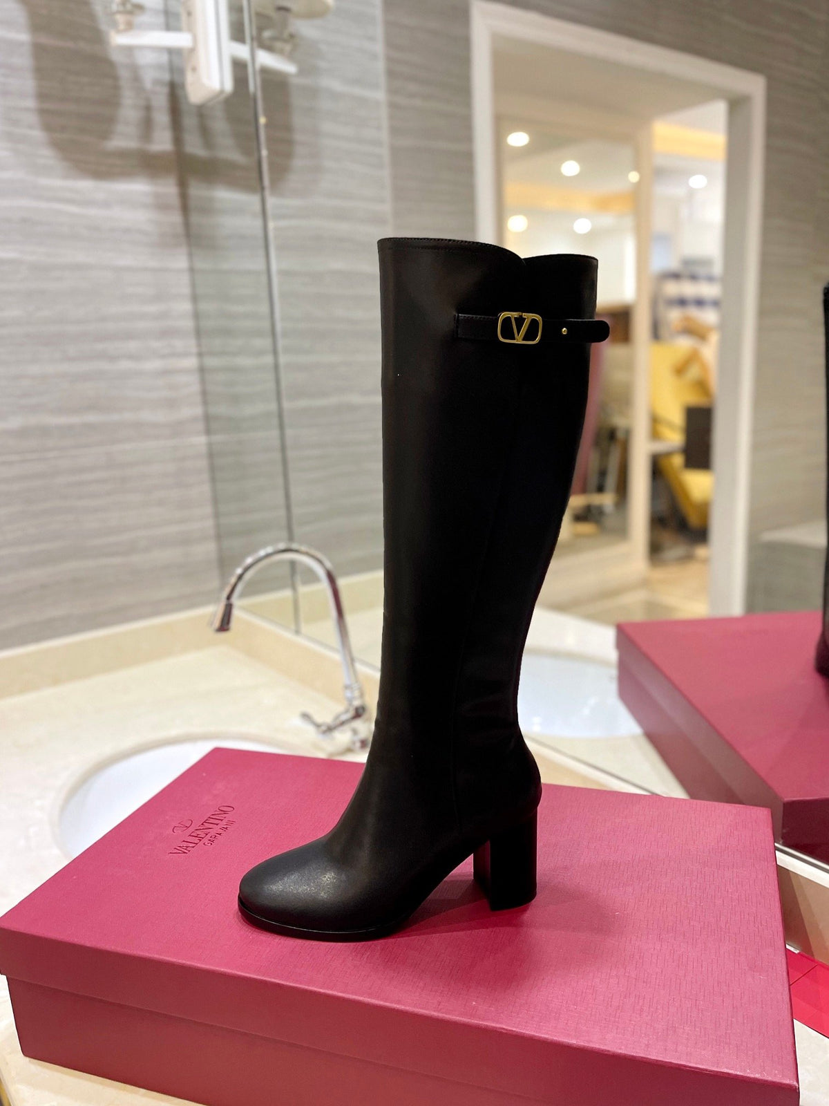 Valentino Women Black Leather Knee High Boots