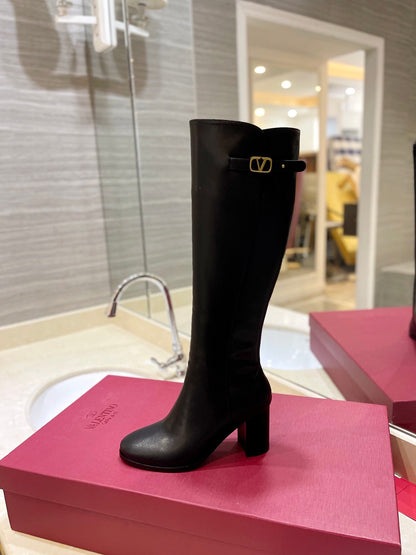 Valentino Women Black Leather Knee High Boots